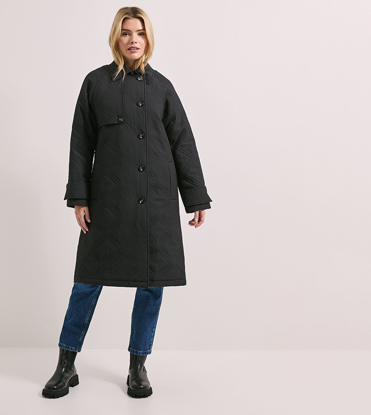 Long Sleeves Collar Detail Quilted Coat