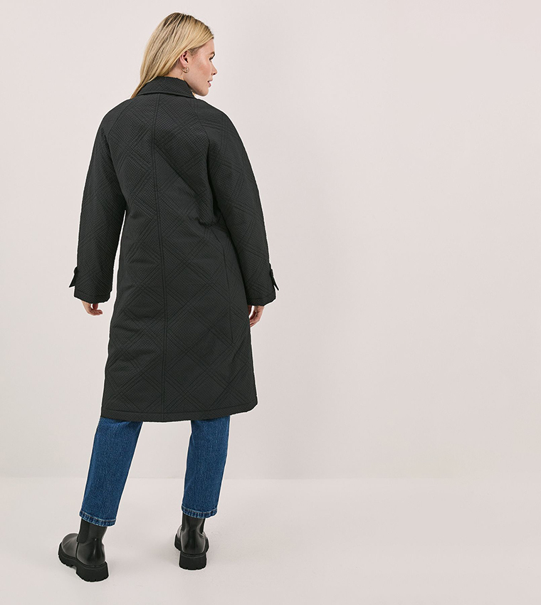 Long Sleeves Collar Detail Quilted Coat