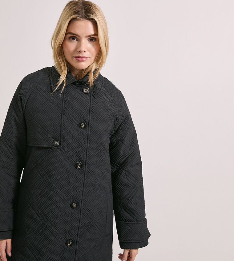 Long Sleeves Collar Detail Quilted Coat