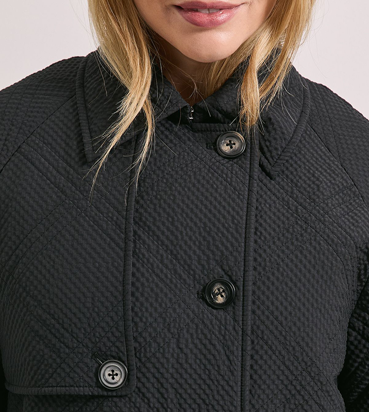 Long Sleeves Collar Detail Quilted Coat
