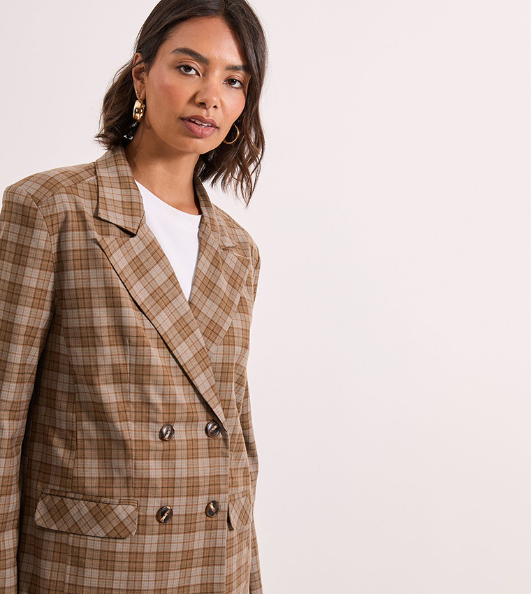 Plaid Double Breasted Blazer
