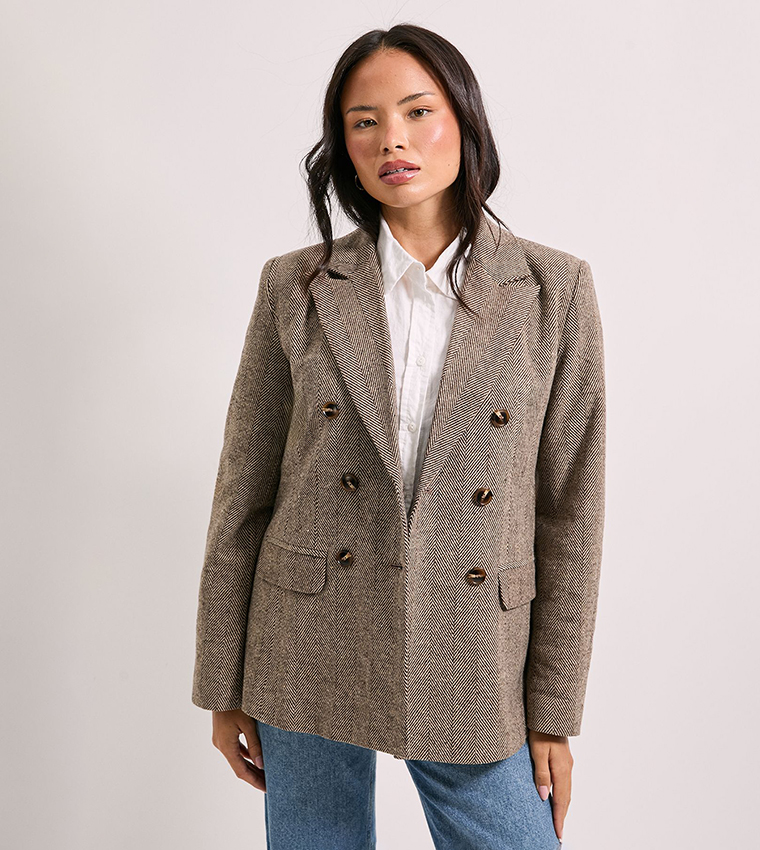 Open Collar Double Breasted Blazer