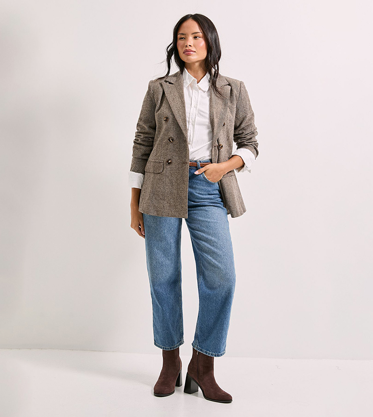 Open Collar Double Breasted Blazer