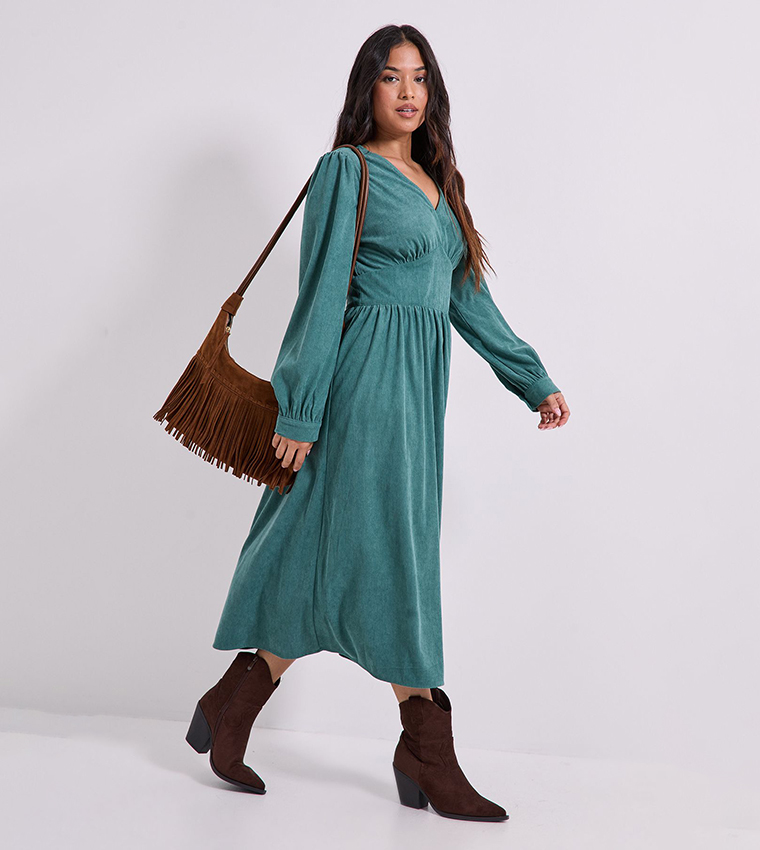 Petite Empire Seam Detail Blouson Sleeves Midi Dress