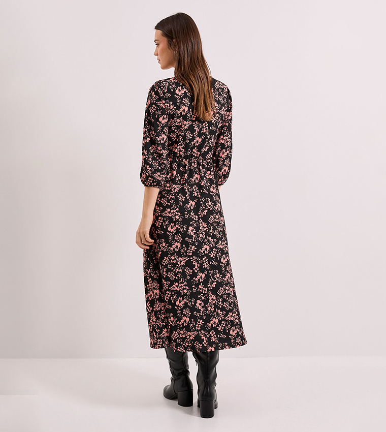 Floral Sweetheart Neck Dropped Waist Midi Dress
