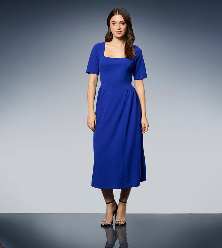 Buy Dorothy Perkins Square Neck Seam Detail Midi Dress In Blue | 6thStreet Bahrain Buy Dorothy Perkins Square Neck Seam Detail Midi Dress In Blue | 6thStreet Bahrain