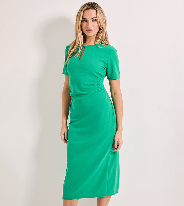 Keyhole Neck Gathered Side Pencil Dress