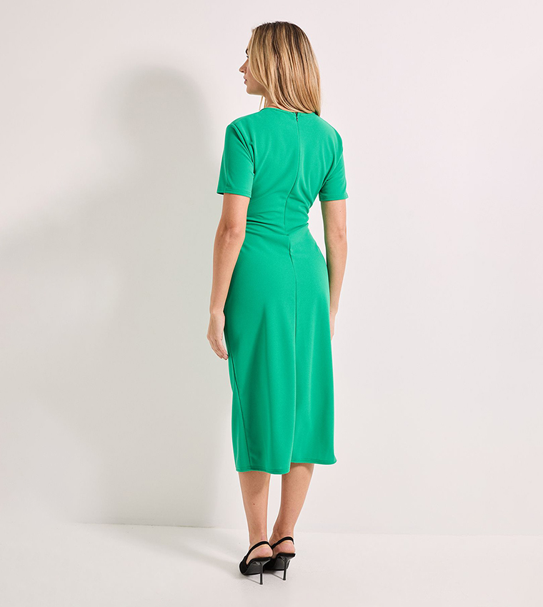 Keyhole Neck Gathered Side Pencil Dress