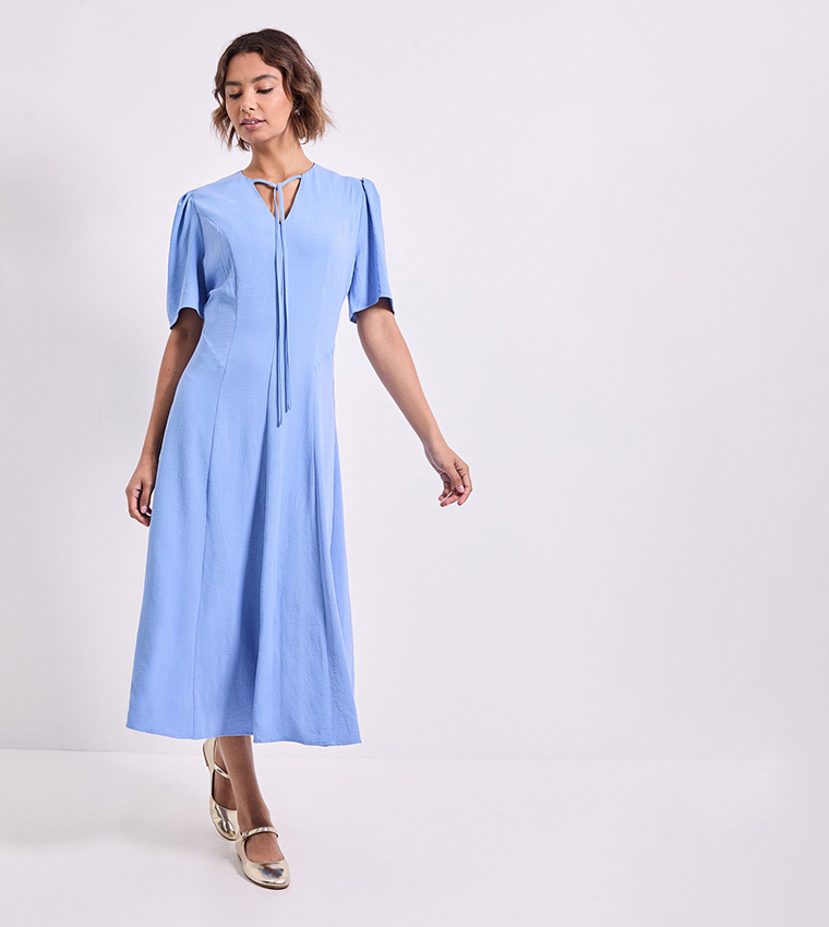 Tie Front Seam Detail Midi Dress