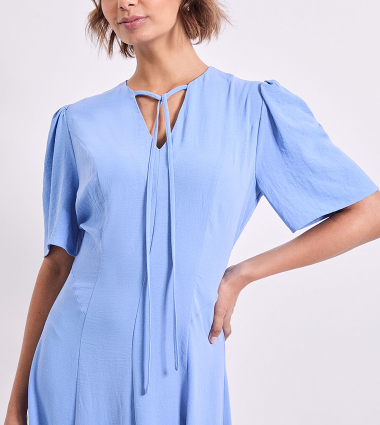 Tie Front Seam Detail Midi Dress