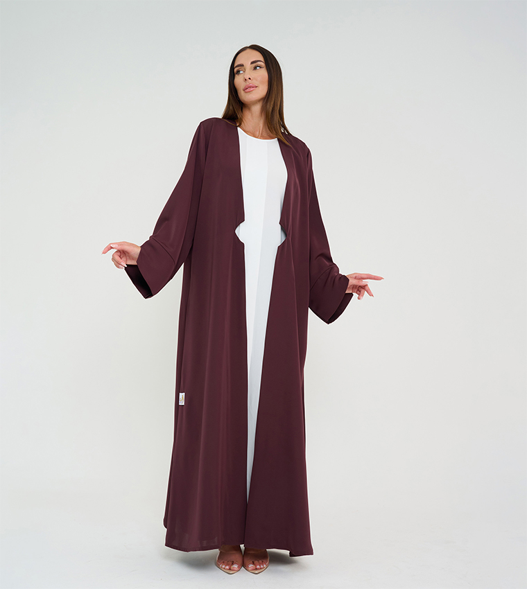 3 Piece Solid Open Abaya with White Dress and Skirt