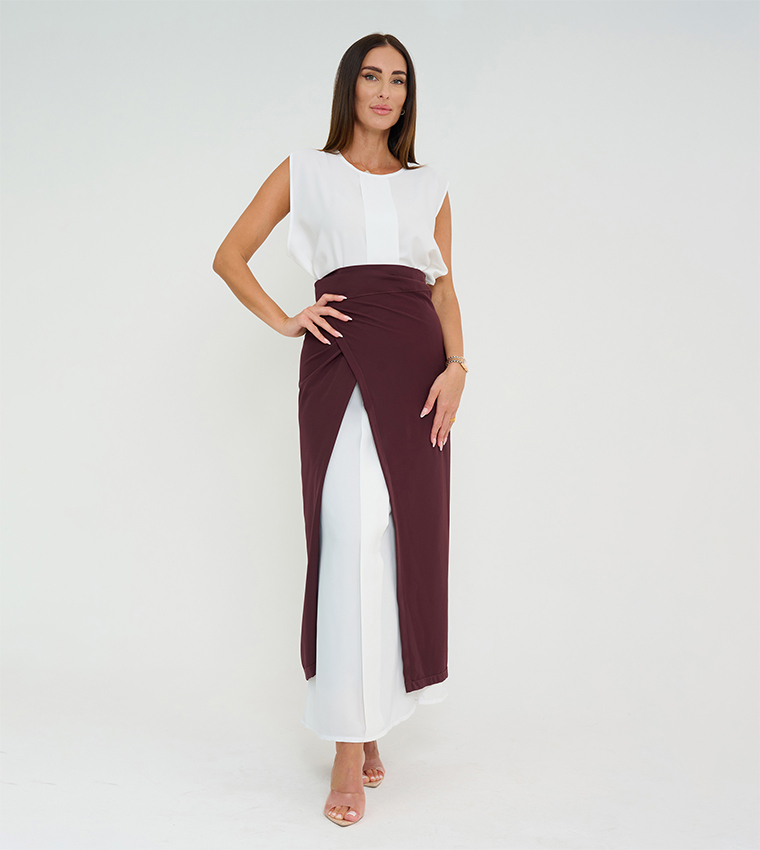 3 Piece Solid Open Abaya with White Dress and Skirt