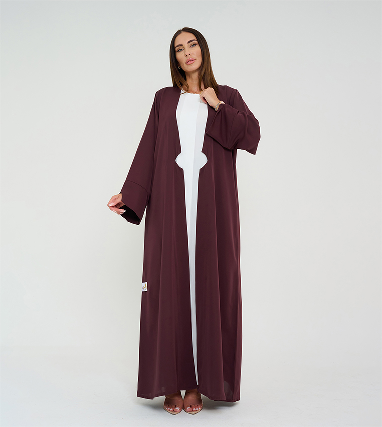 3 Piece Solid Open Abaya with White Dress and Skirt