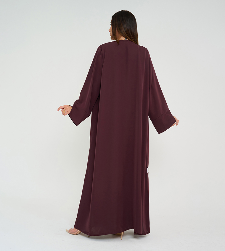 3 Piece Solid Open Abaya with White Dress and Skirt