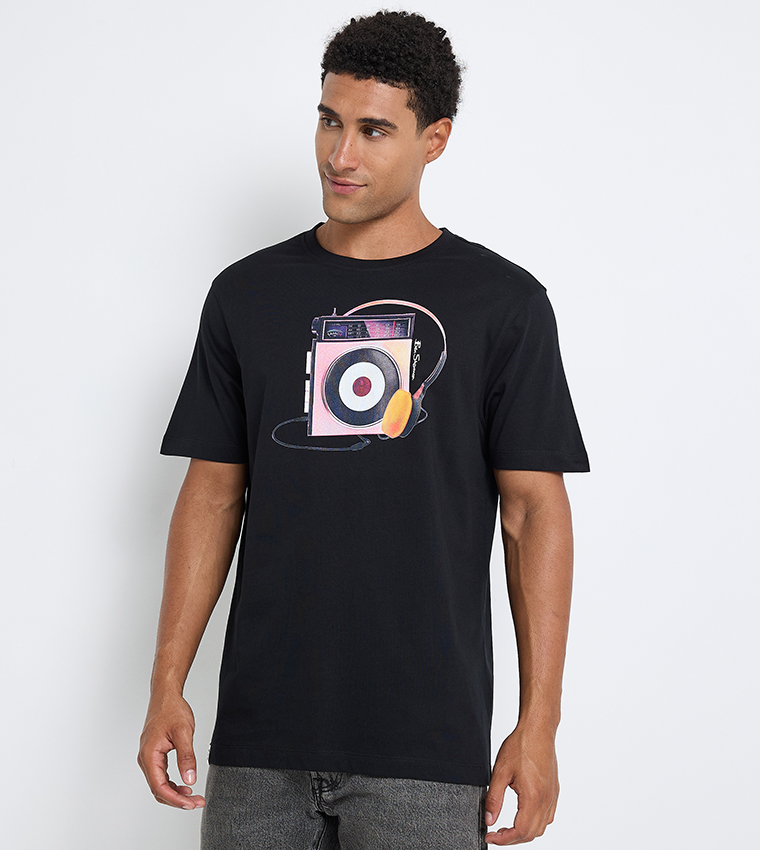 تيشيرت قطن سادة برقبة مستديرة وطبعة