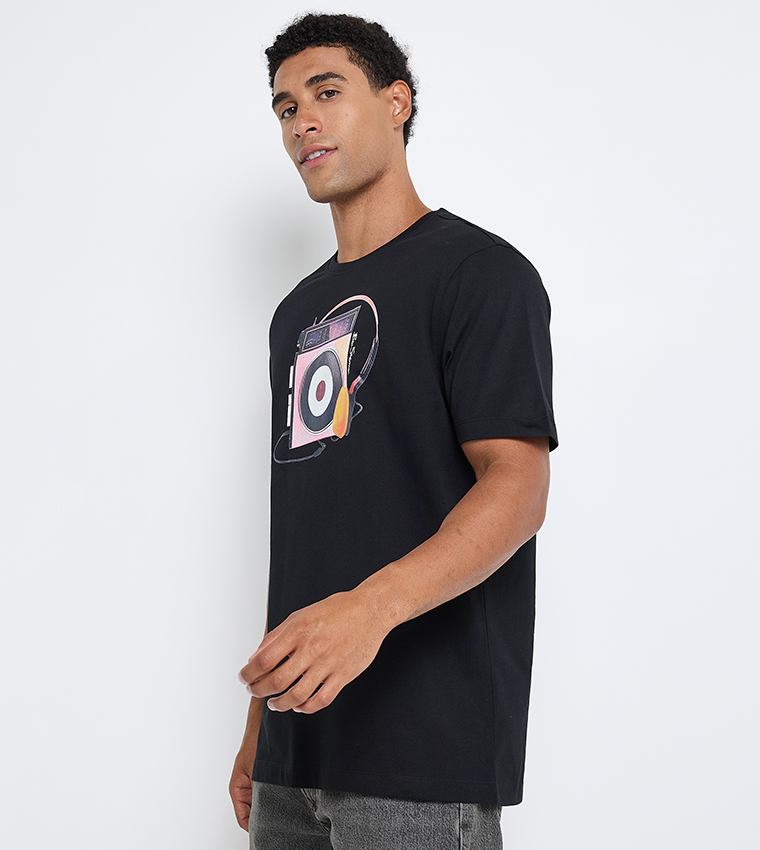 تيشيرت قطن سادة برقبة مستديرة وطبعة