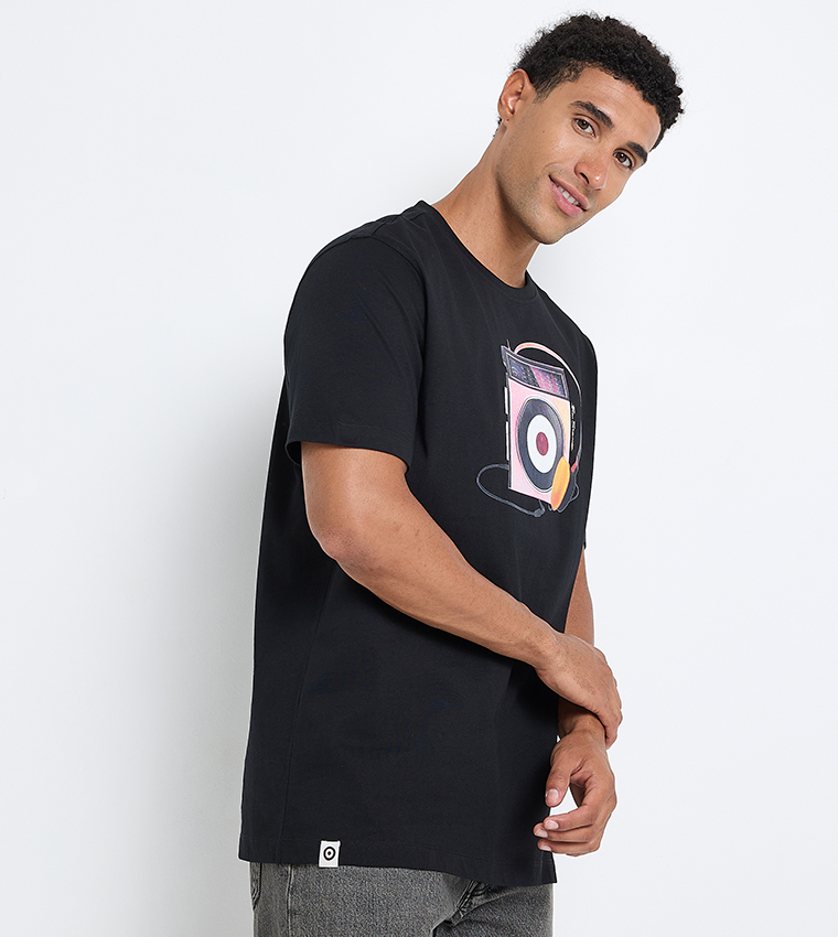 تيشيرت قطن سادة برقبة مستديرة وطبعة