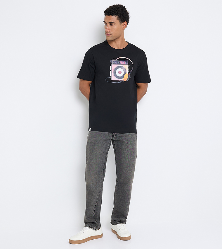 تيشيرت قطن سادة برقبة مستديرة وطبعة