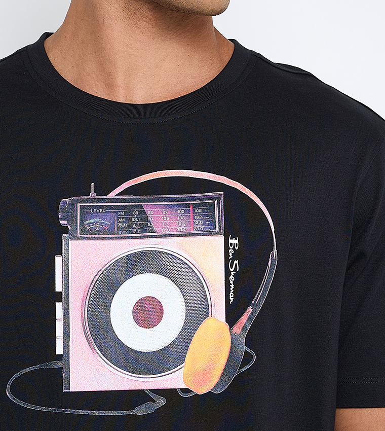 تيشيرت قطن سادة برقبة مستديرة وطبعة