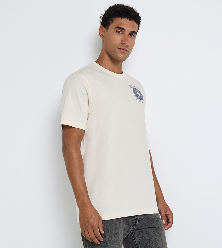 تيشيرت قطن سادة برقبة مستديرة وطبعة