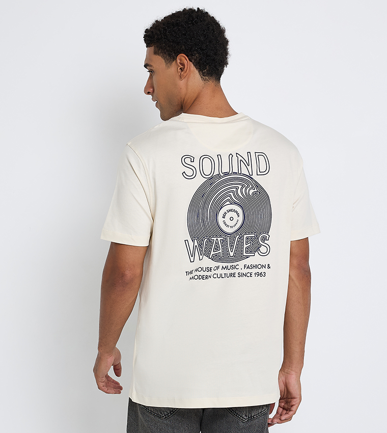 تيشيرت قطن سادة برقبة مستديرة وطبعة