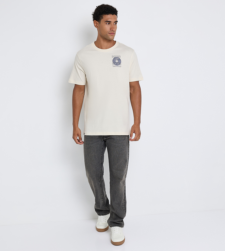 تيشيرت قطن سادة برقبة مستديرة وطبعة