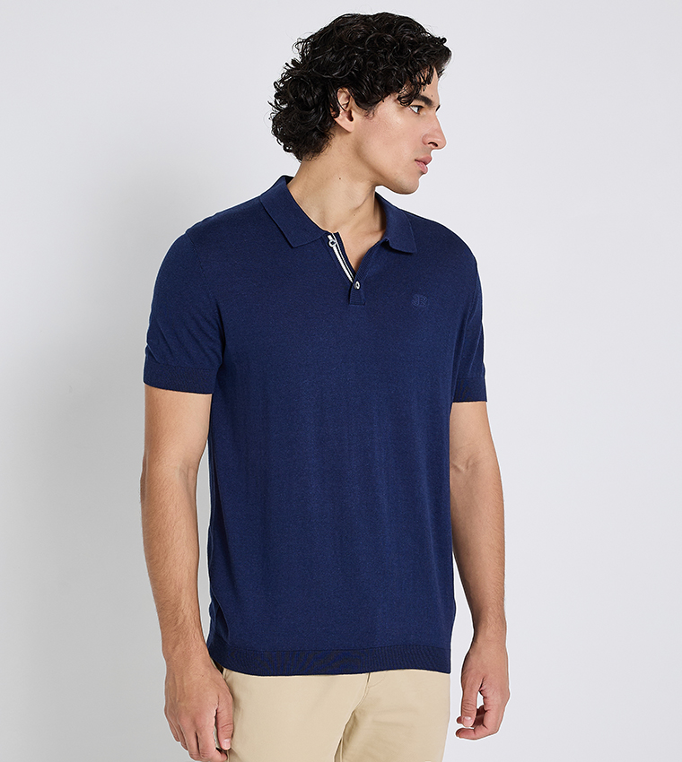 Solid Short Sleeves Knitted Polo T-Shirt