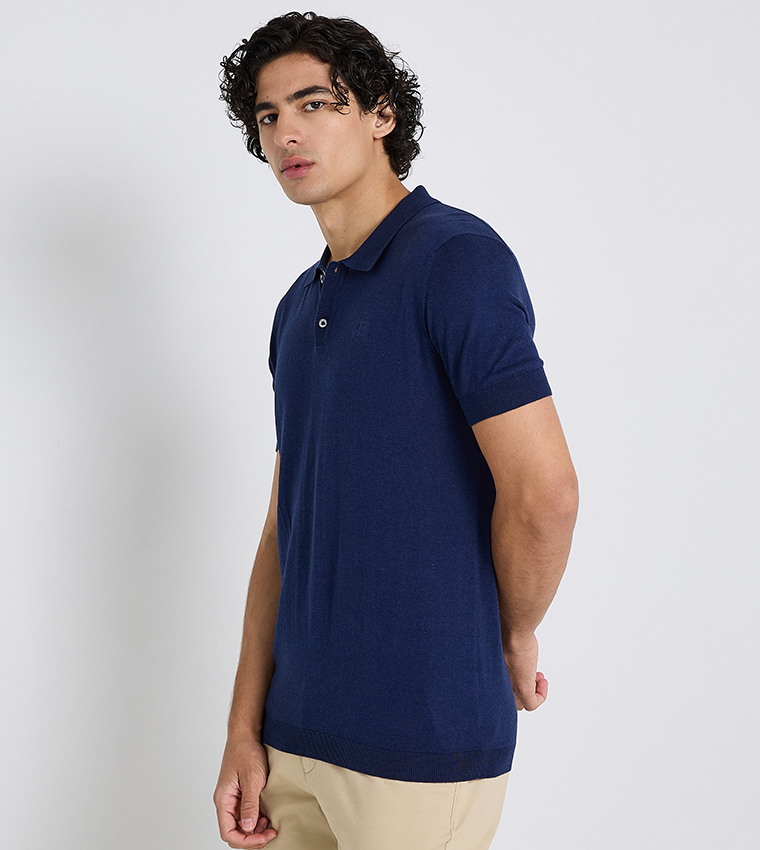 Solid Short Sleeves Knitted Polo T-Shirt