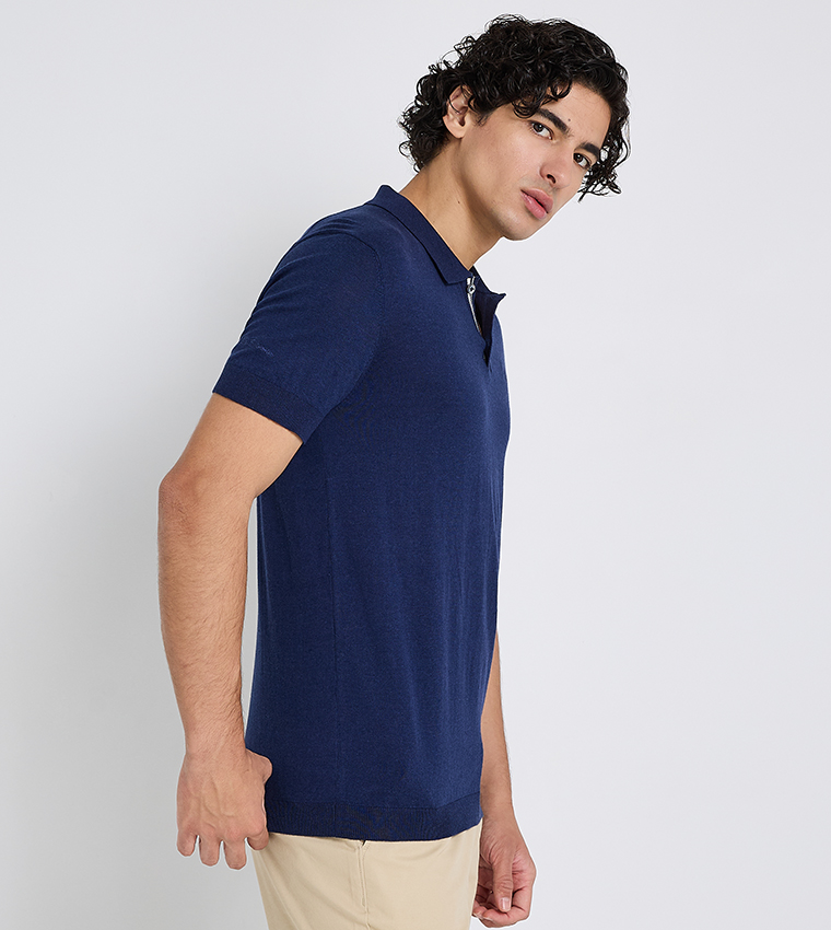Solid Short Sleeves Knitted Polo T-Shirt