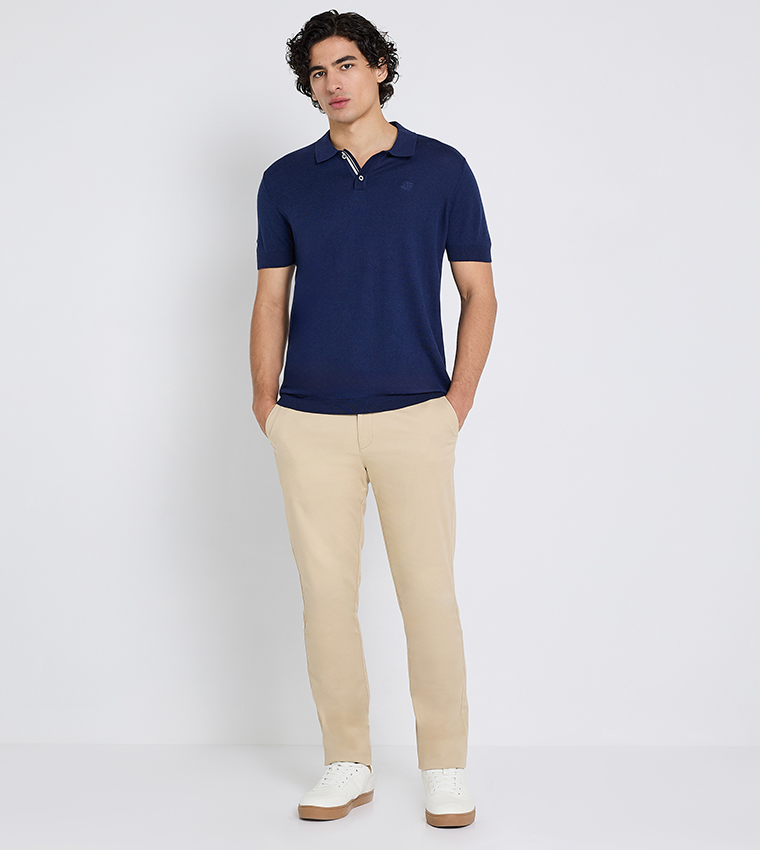 Solid Short Sleeves Knitted Polo T-Shirt