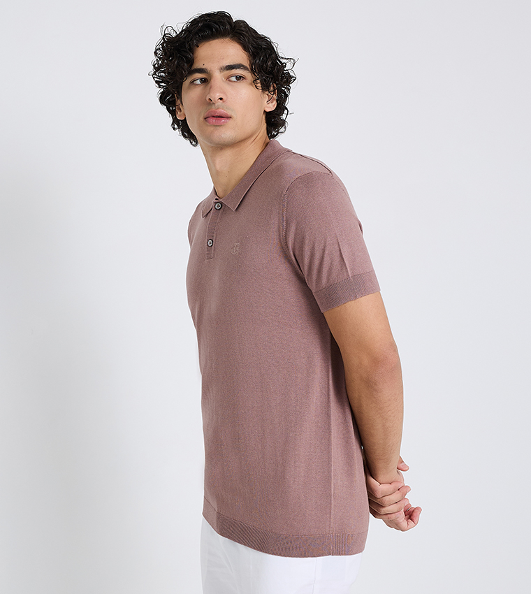 Solid Short Sleeves Knitted Polo T-Shirt