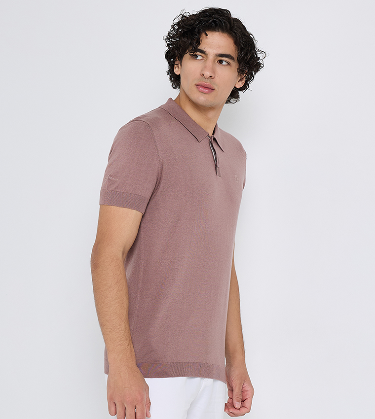 Solid Short Sleeves Knitted Polo T-Shirt