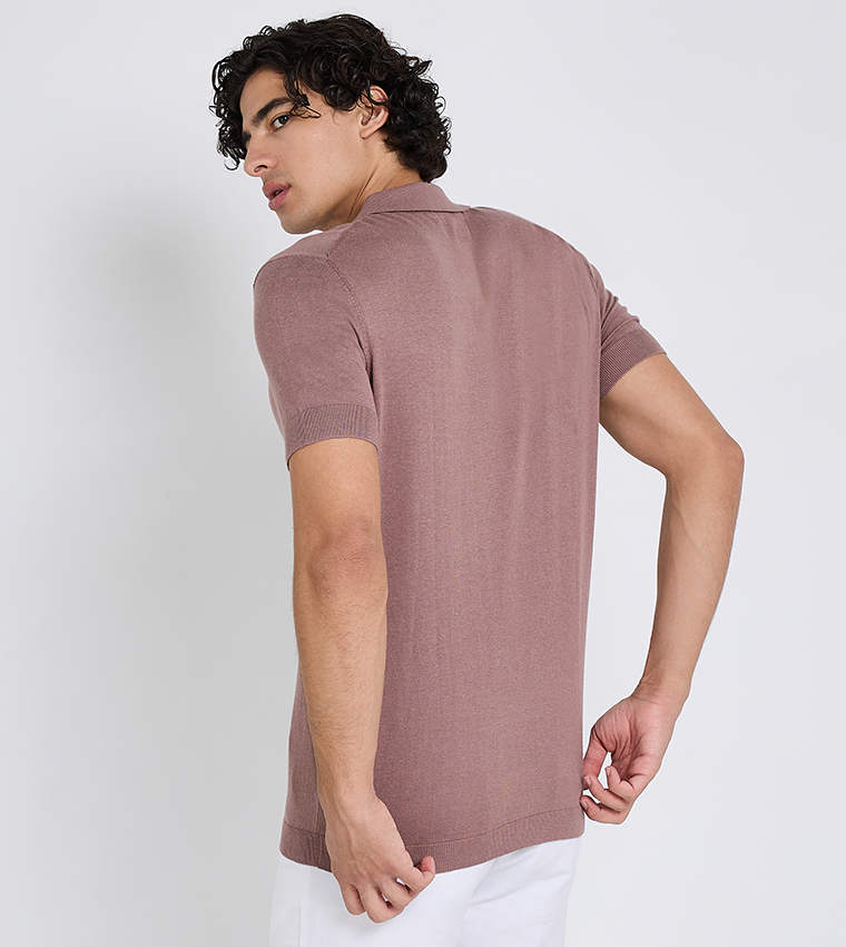 Solid Short Sleeves Knitted Polo T-Shirt