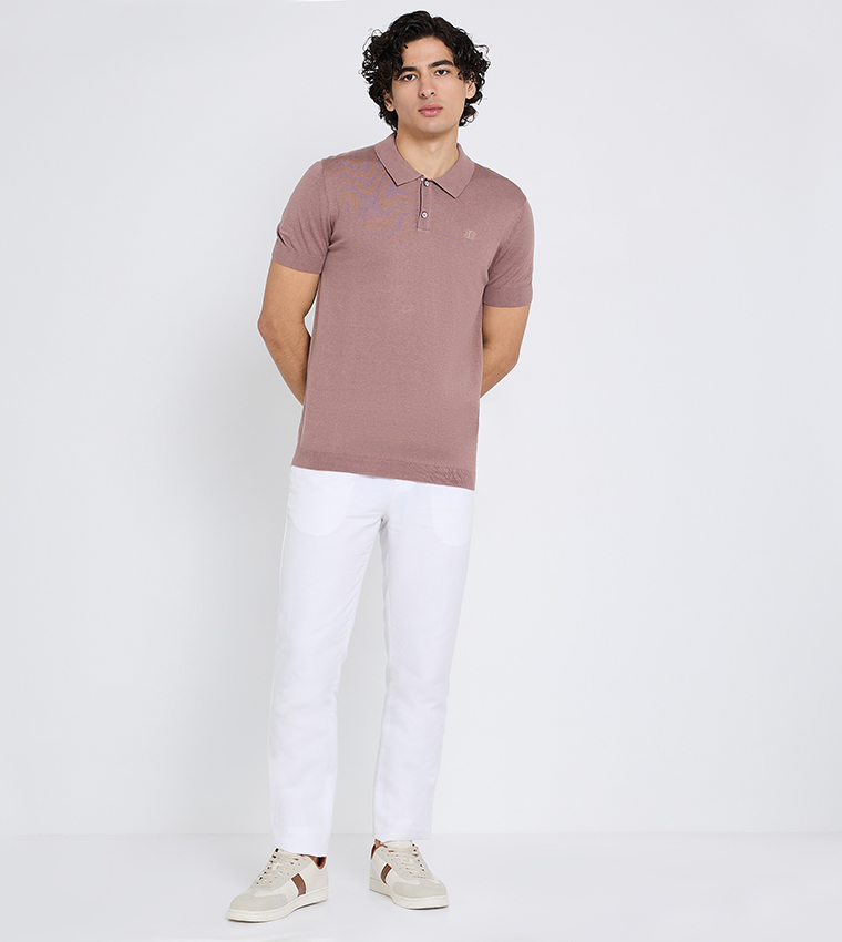 Solid Short Sleeves Knitted Polo T-Shirt