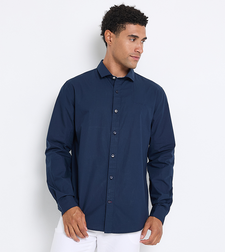 Solid Cotton Long Sleeves Shirt