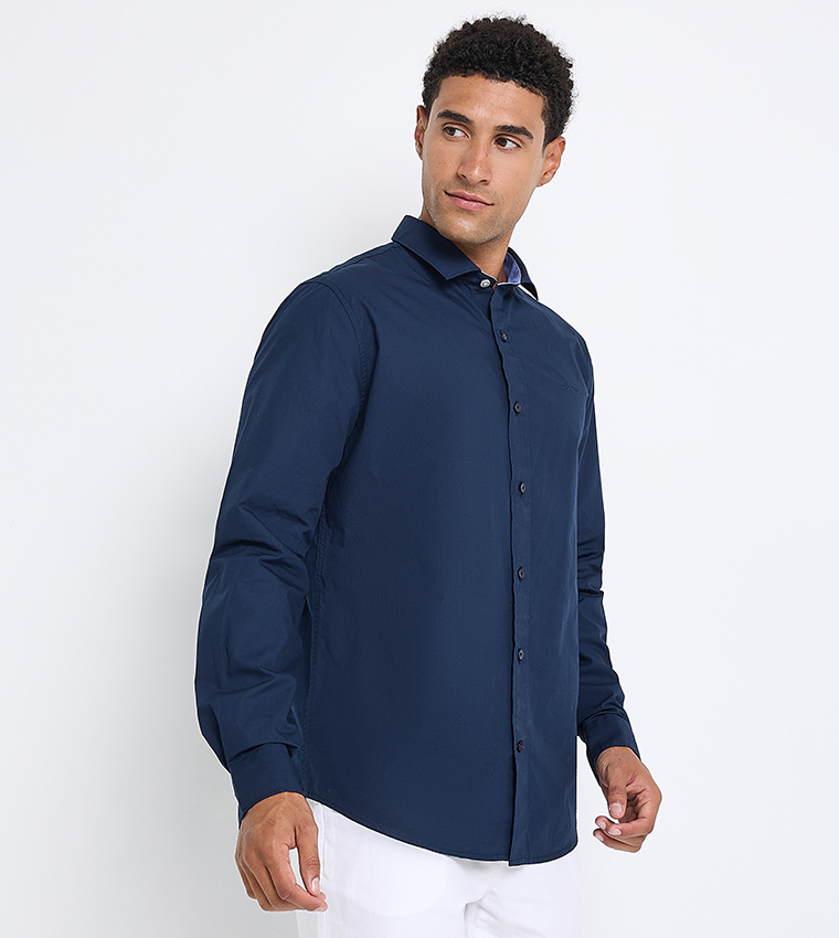 Solid Cotton Long Sleeves Shirt