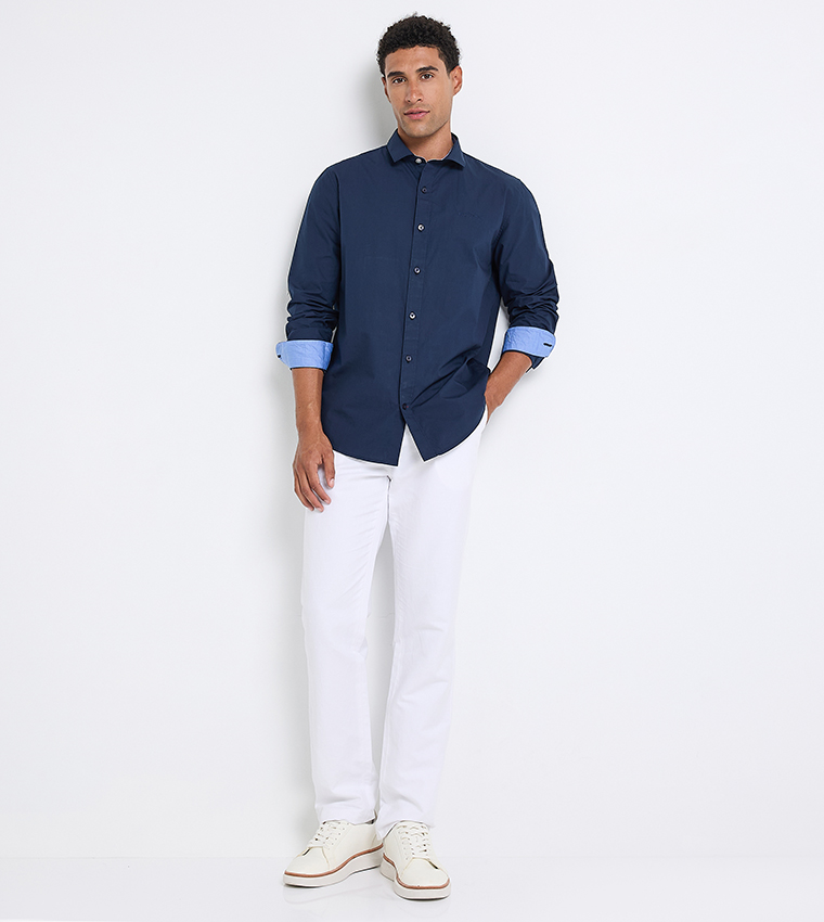 Solid Cotton Long Sleeves Shirt