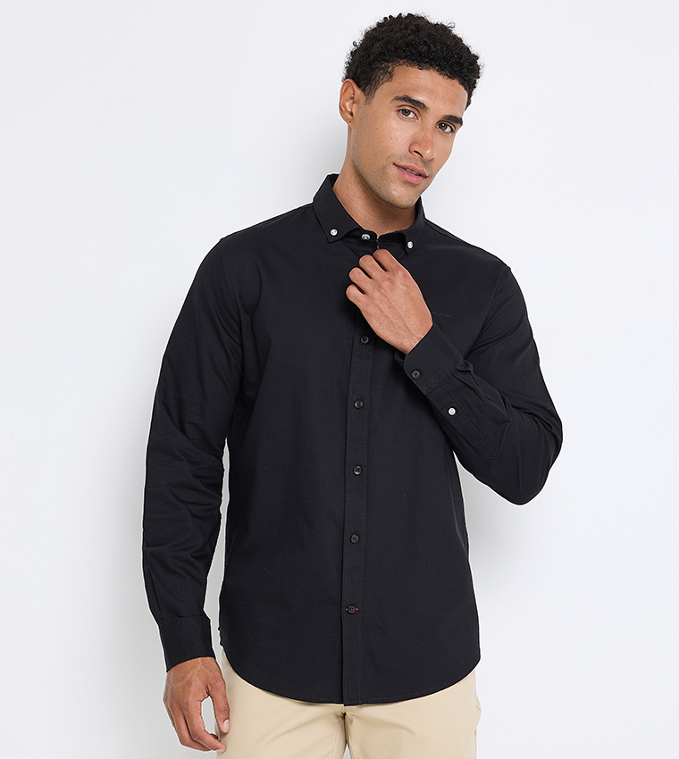 Solid Button-Down Collar Shirt 