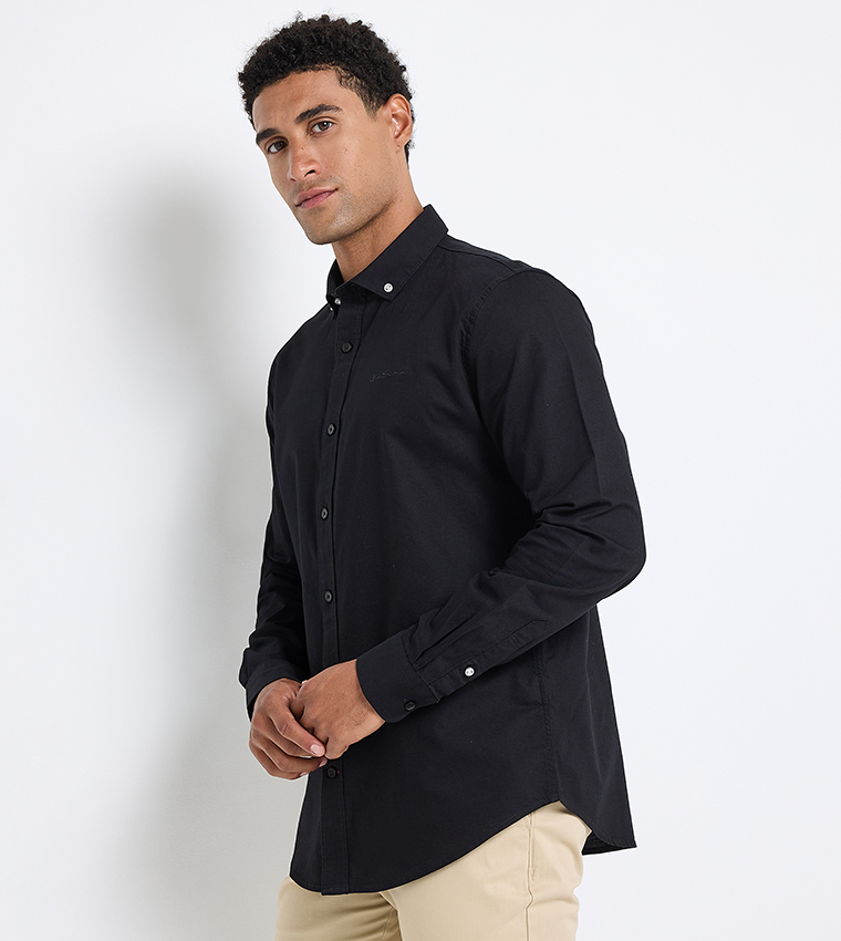 Solid Button-Down Collar Shirt 