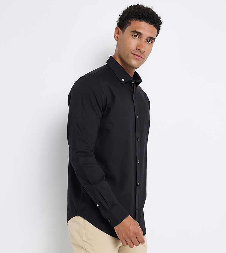 Solid Button-Down Collar Shirt 