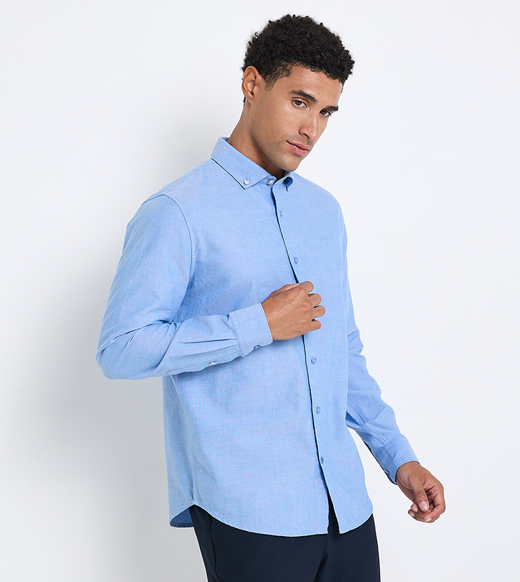 Solid Button-Down Collar Shirt 