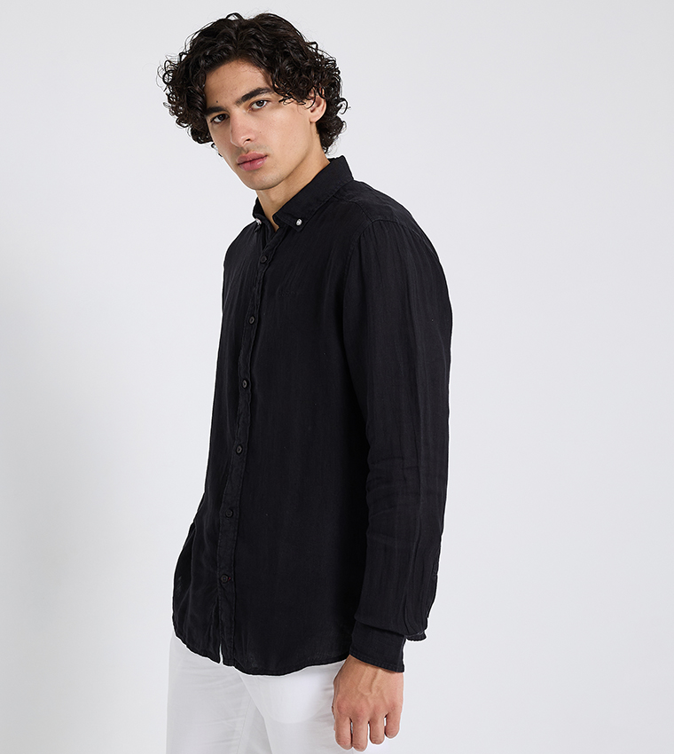 Button-Down Collar Linen Long Sleeves Shirt