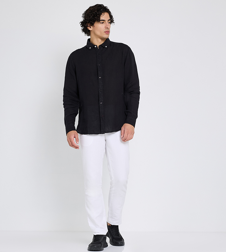 Button-Down Collar Linen Long Sleeves Shirt