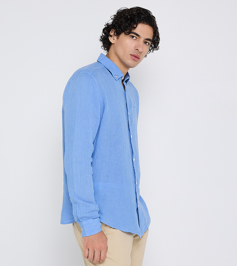 Button-Down Collar Linen Long Sleeves Shirt