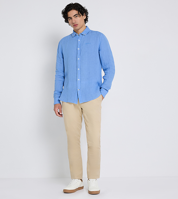 Button-Down Collar Linen Long Sleeves Shirt