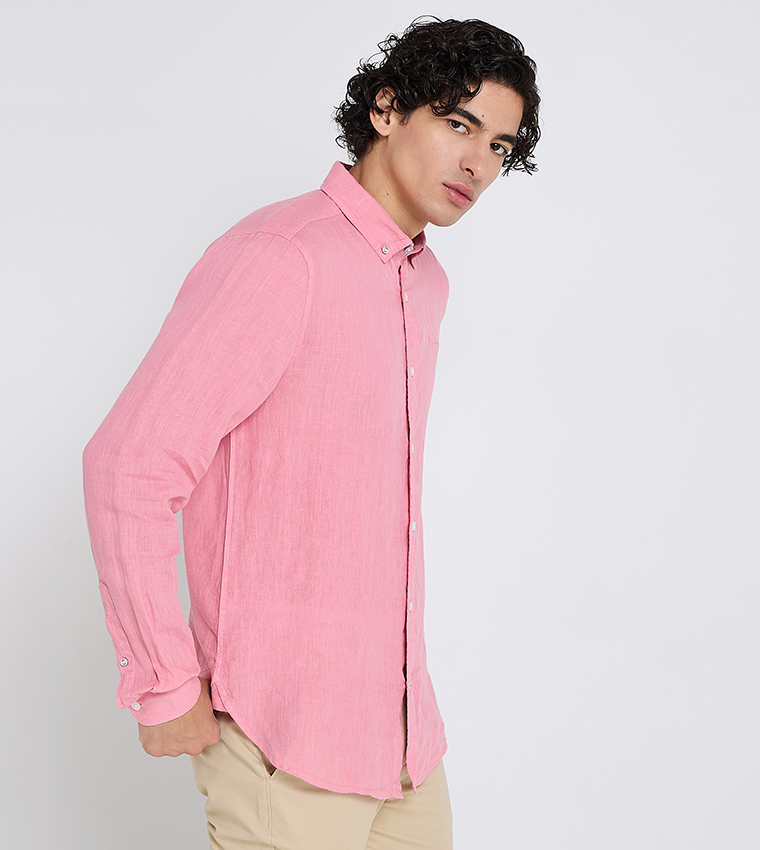 Button-Down Collar Linen Long Sleeves Shirt