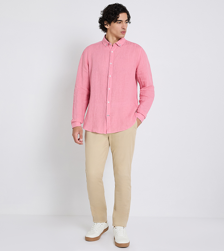 Button-Down Collar Linen Long Sleeves Shirt