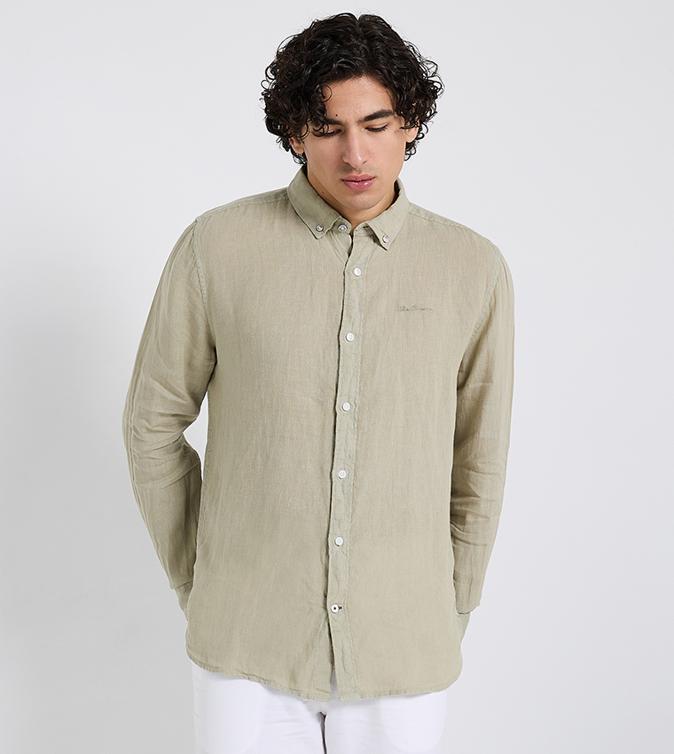 Textured Button-Down Collar Linen Shirt