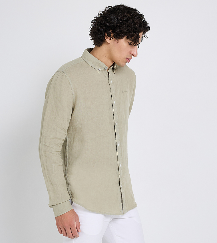 Textured Button-Down Collar Linen Shirt