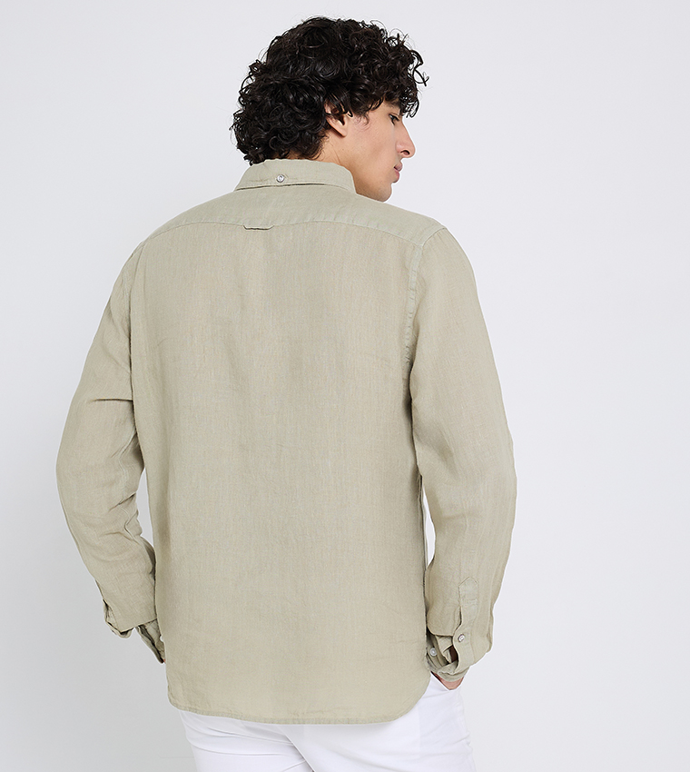 Textured Button-Down Collar Linen Shirt